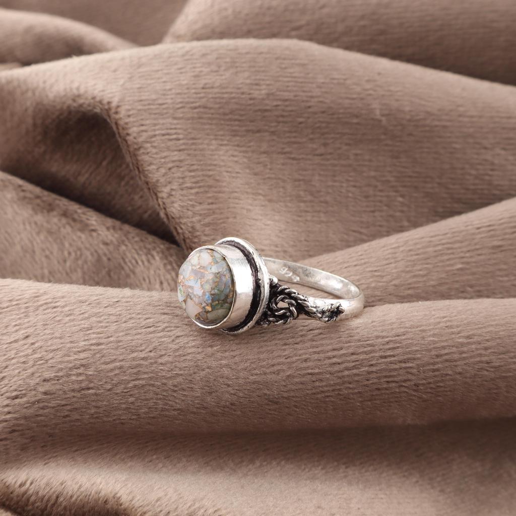 Ethiopian Copper Turquoise Ring, 925 Sterling Silver Jewelry, Handmade Ring Gemstone For Wedding Gift
