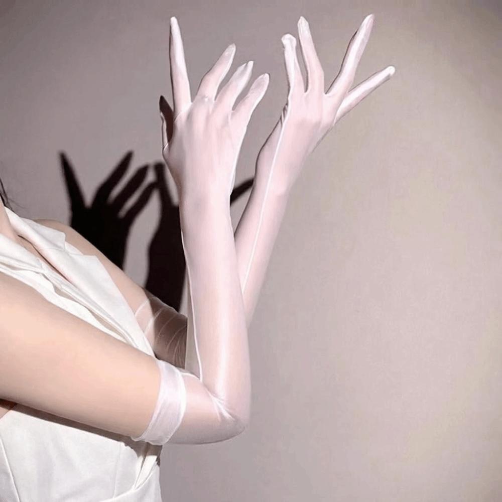 Full Finger Mesh Transparent Gloves Sun Protection Thin Summer Thin Gloves Seamless Oily Glossy Long Gloves & Mittens Halloween
