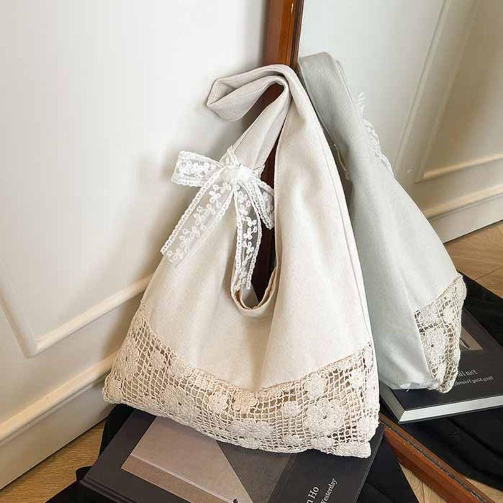 Tote Bag Flower Beach Bag Hollow Out Hollow Shoulder Bag Simple Solid Color Woven Bag  Girls