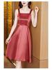 Women's 2023 Slim-Fit Satin Dress: Square Neck, Patchwork, Age-Reducing Summer Fashion