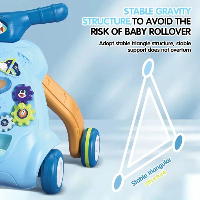 Baby Walker Trolley Toys With Musical Lights Sounds Child Walker Car Educational Learning Pushing Wheel For Infant 0-12 Months