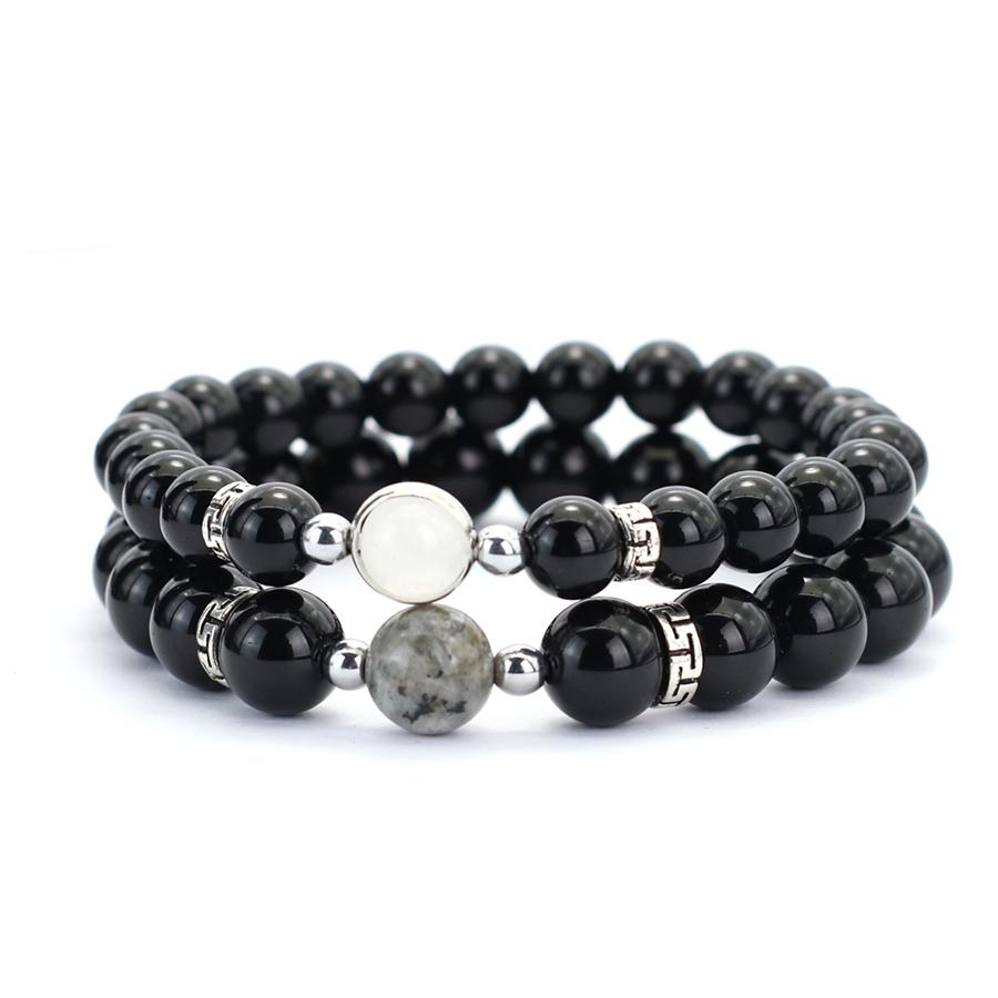 Romantisches 2-teiliges/Paar Partnerarmband 8mm 10mm Perlen Strang Armband Valentinstag Geschenk Obsidian Blau Sandstein Passendes Armband