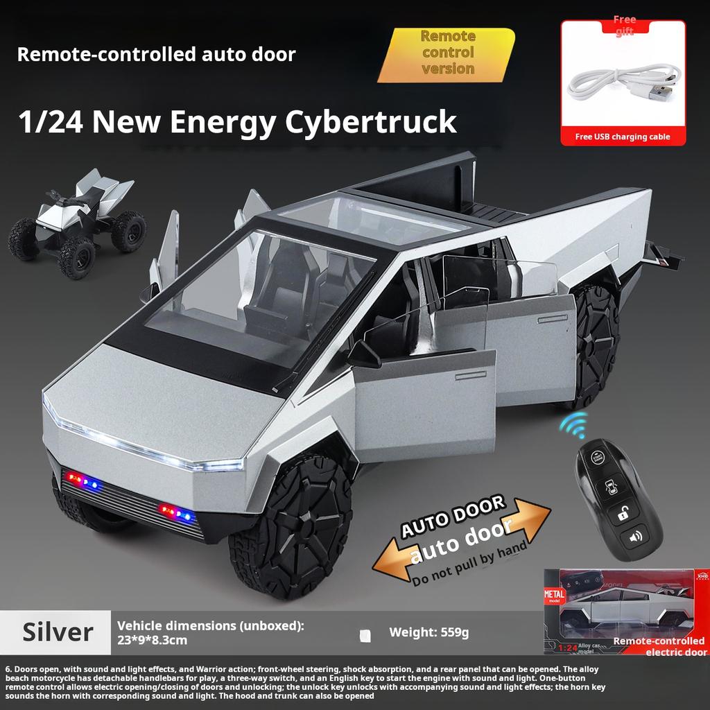 1:24 Remote Control Electric Door Cyber Pickup Exquisite Alloy Car Model Mecha-Style Light & Sound Metal Toy Ornament