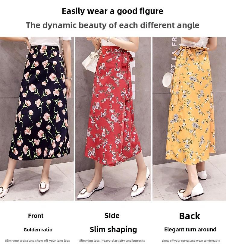 Bedrucktes Chiffon-Midikleid im Bohemian-Stil mit Wickelrock mit Bindegürtel (8016)