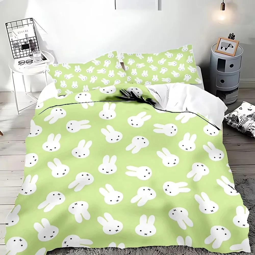 Hot Sale Miffys-Kawaii Bedding Set Soft Polyester Quilt Cover Pillowcase Set Single/Double/Queen for Boys Girls Home Textile