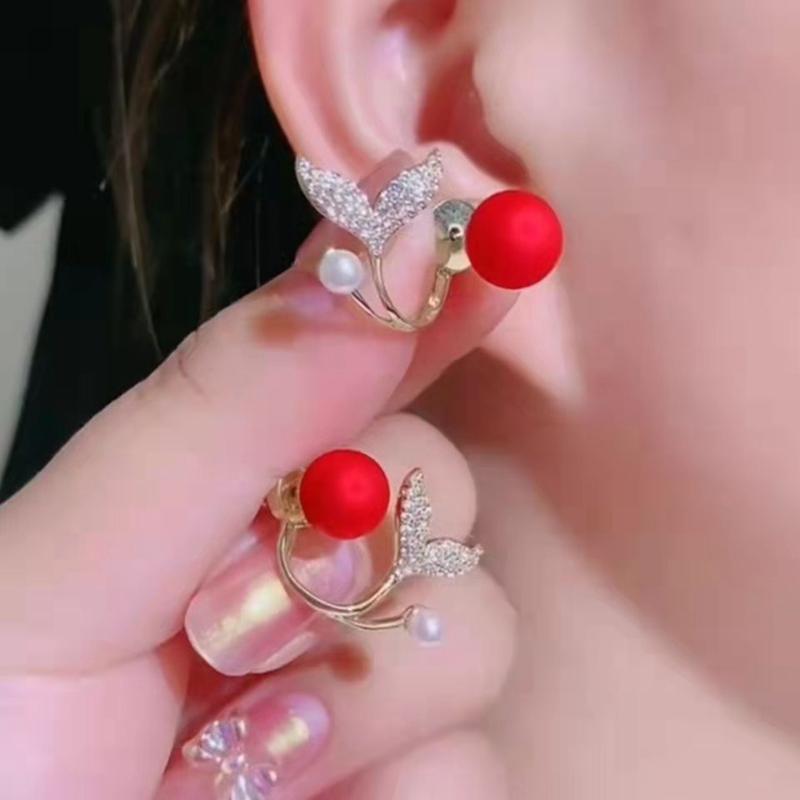 Korean Light Luxury Pink Tulip Imitation Pearl Stud Earrings For Women Two Ways To Wear Ear Studs for Girls Daily Party Jewelry