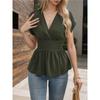 Damen V-Ausschnitt Kurzarm Peplum Bluse Lässig Wickel Taille Slim Fit Sommer T-Shirt Top