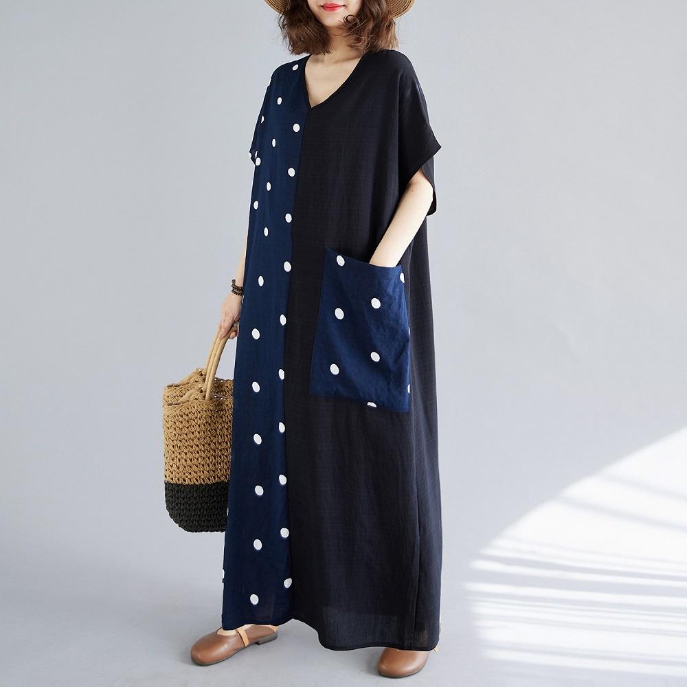 Short sleeve Plus size vintage Patchwork new in dresses for women casual loose long summer dress