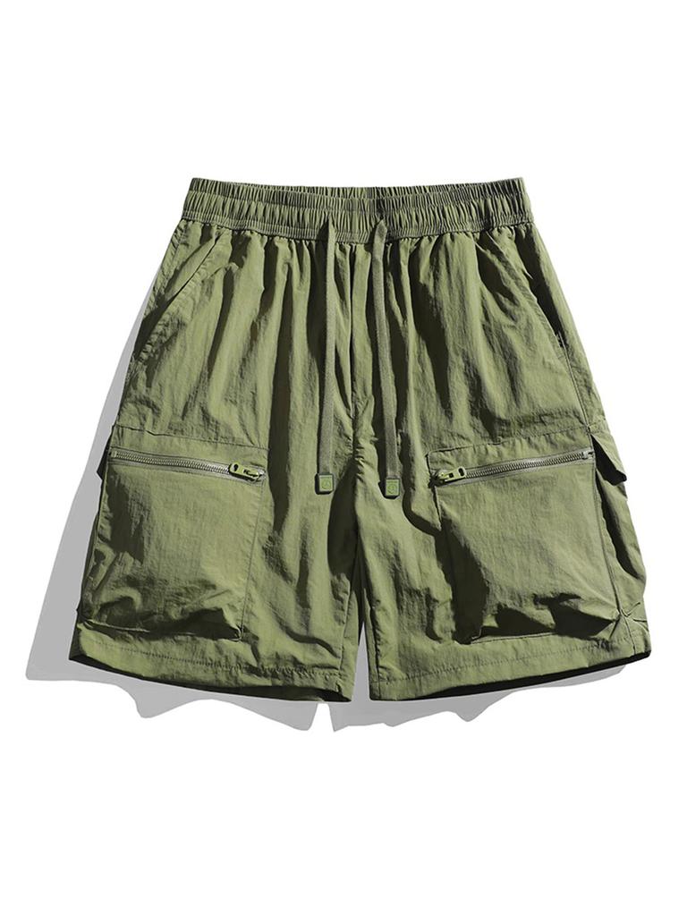 Black Cargo Shorts Men's Summer Casual Zipper Pocket Pants Men's Sportswear Breathable Shorts Male