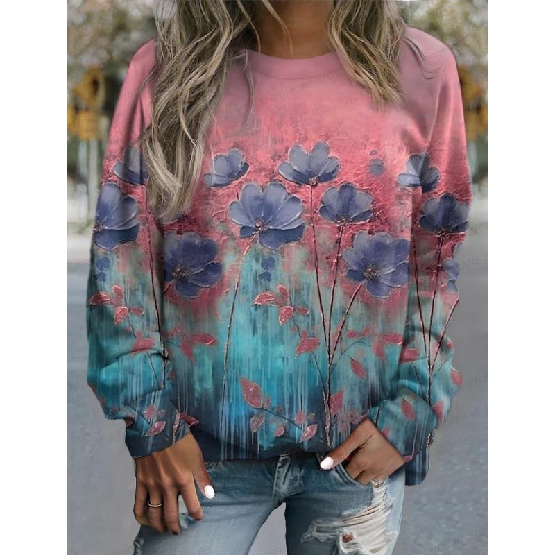 Květinová mikina s kapucí Dámská móda Mikiny s kapucí Květina 3D tisk Mikina s kulatým výstřihem Dlouhý rukáv Elegantní Harajuku Sweats Gym Teplákové oblečení