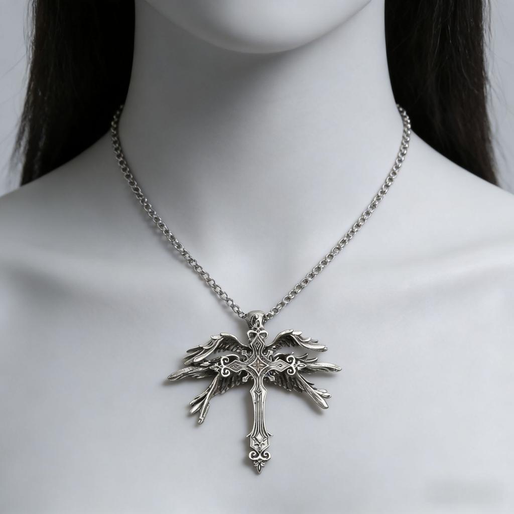 Vintage Seraph Cross Wing Necklace Punk Gothic Pendant Chain For Men And Women