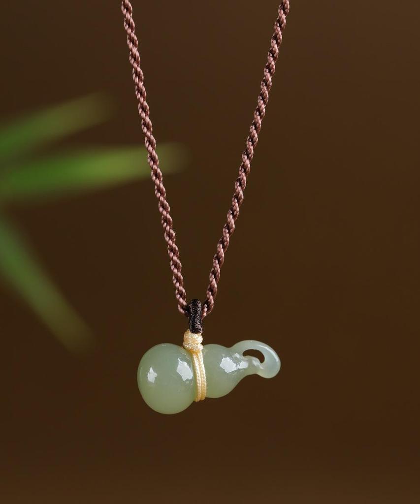 Pendentif Amulette Gourde en Jade Hetian Glace Claire pour Couples