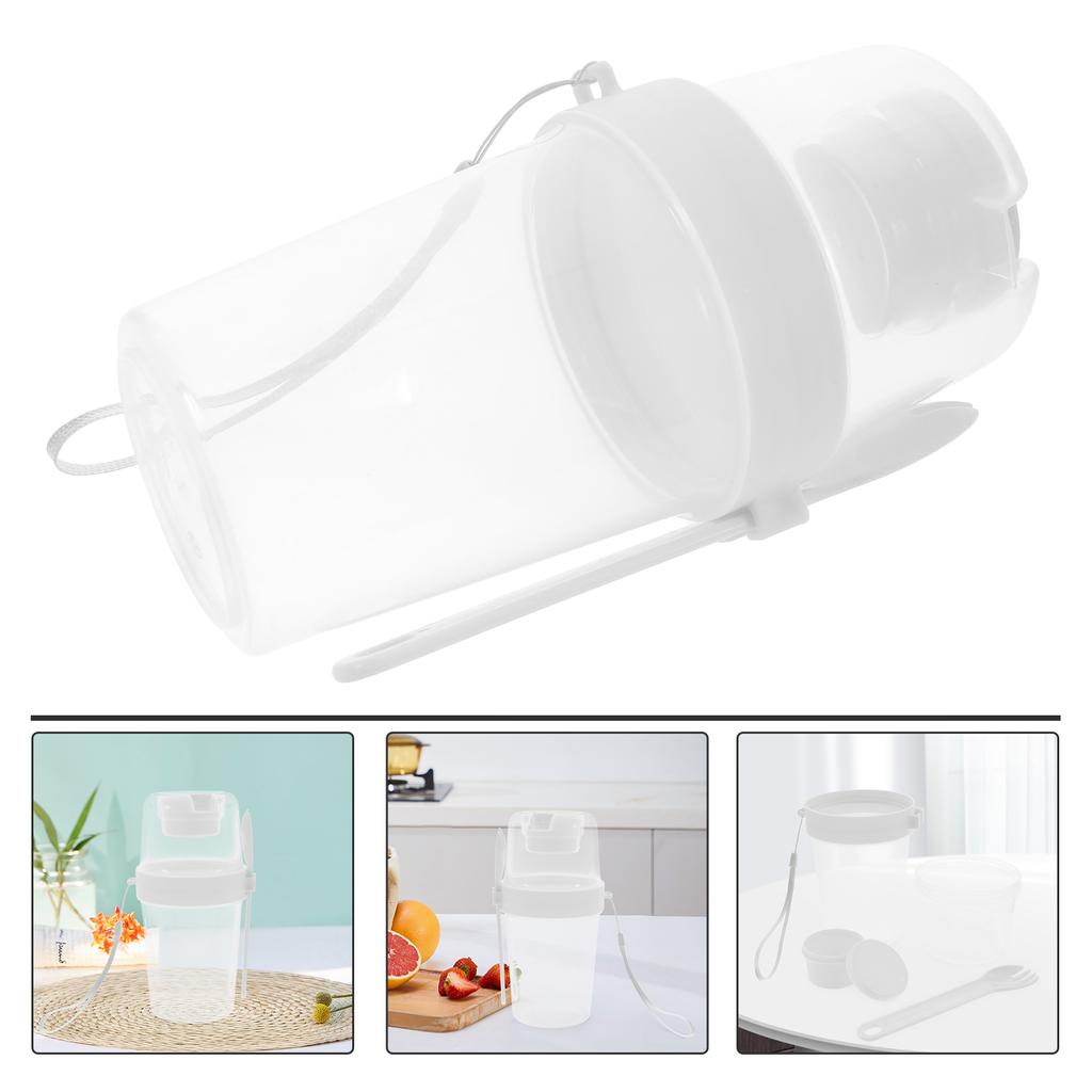 1 set 1 Set Portable Double Layer Overnight Oats Cup Airtight Leakproof Salad Container Large Capacity Meal Prep Jar Pp Material