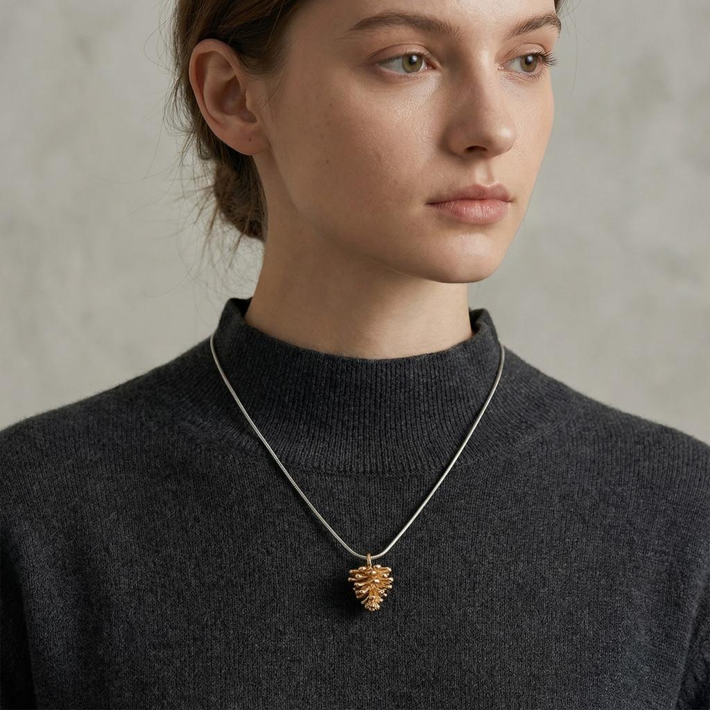 Fashion Silver Color Geometric Pinecone Pendant Adjustable Long Chain Necklace for Women Dainty Daily Wear Luxury Jewelry Gift