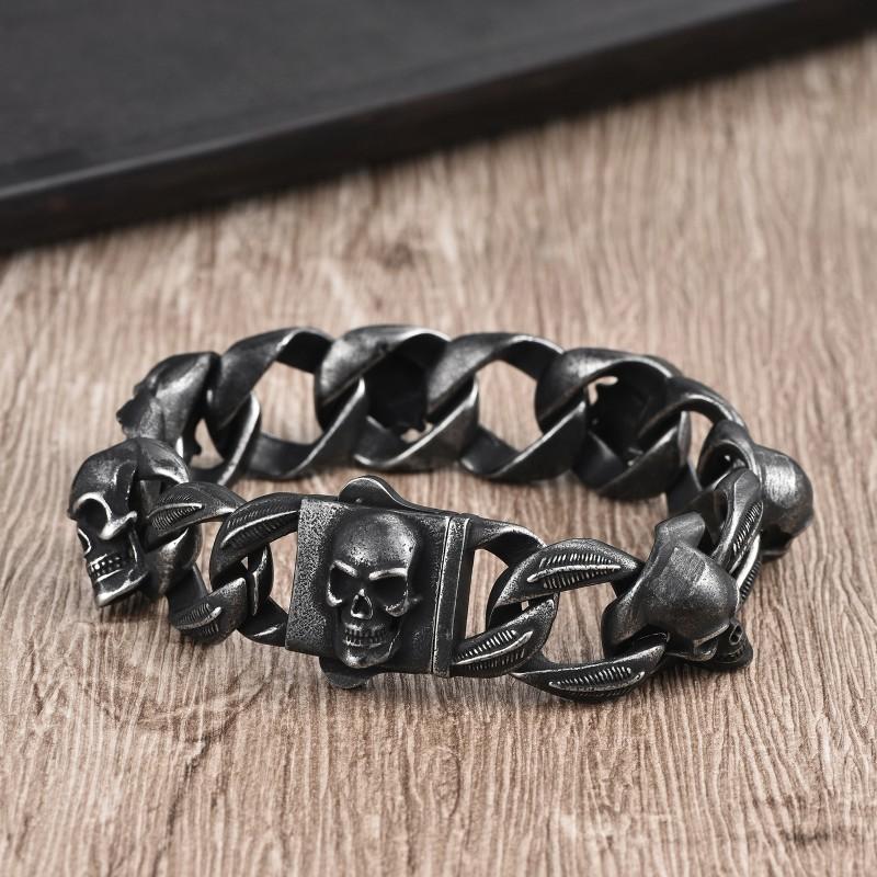 Edelstahl Totenkopf Punk Armband Herren Hip Hop Biker Stil Verstellbares Unisex Armband Schmuck