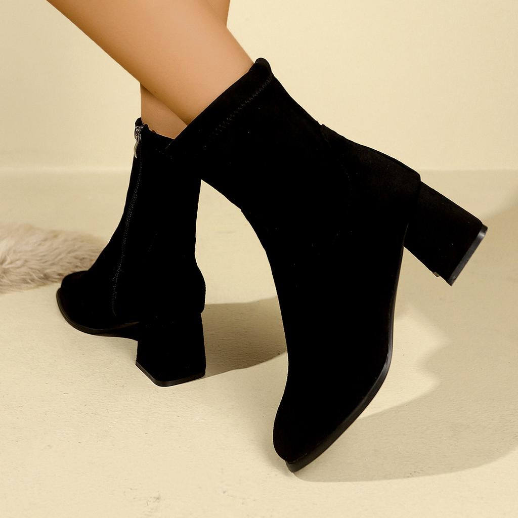 Ghete scurte de damă de primăvară, toamnă și iarnă, modele noi, tocuri groase noi, tocuri înalte cu vârf ascuțit, cizme casual elastice de modă pentru femei