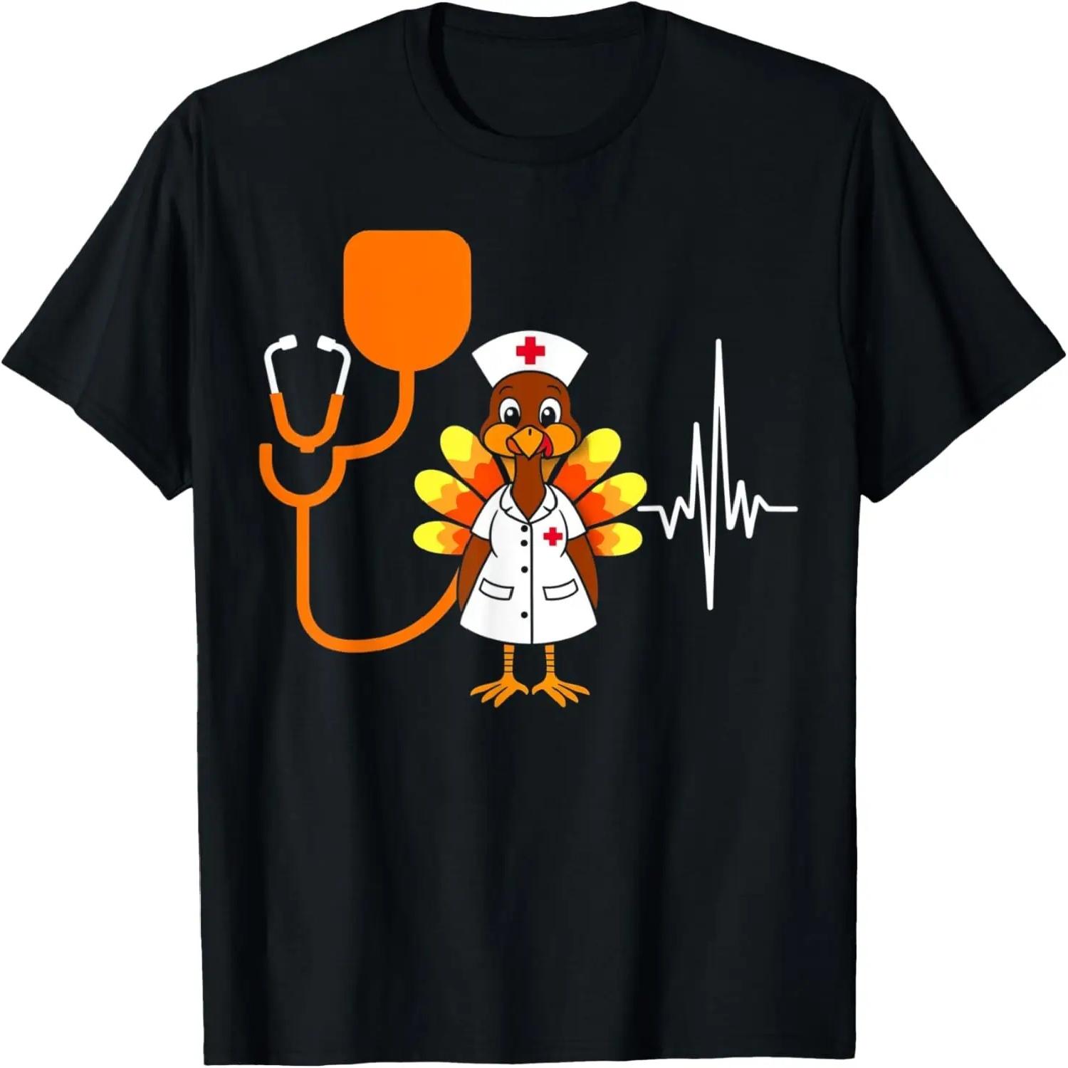 Сердцебиение Турция Медсестра День Благодарения Медицинский топ Осень Медсестра ОРИТ ОРИ Т-футболка S