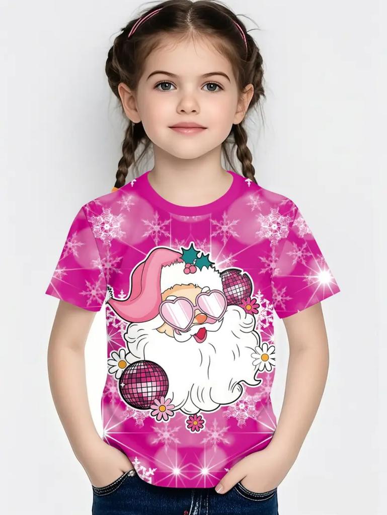 Cute Santa Claus Children's T-Shirt Christmas 3D Print Girl Short Sleeve T-Shirt Holiday Boys Clothes O-Neck Tees Tops Clothing