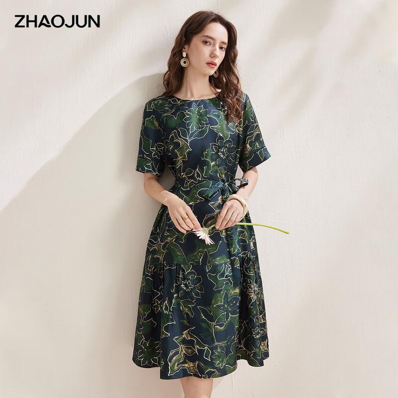 Zhaojun Women s Printed Mulberry Silk Short-Sleeve Dress XL