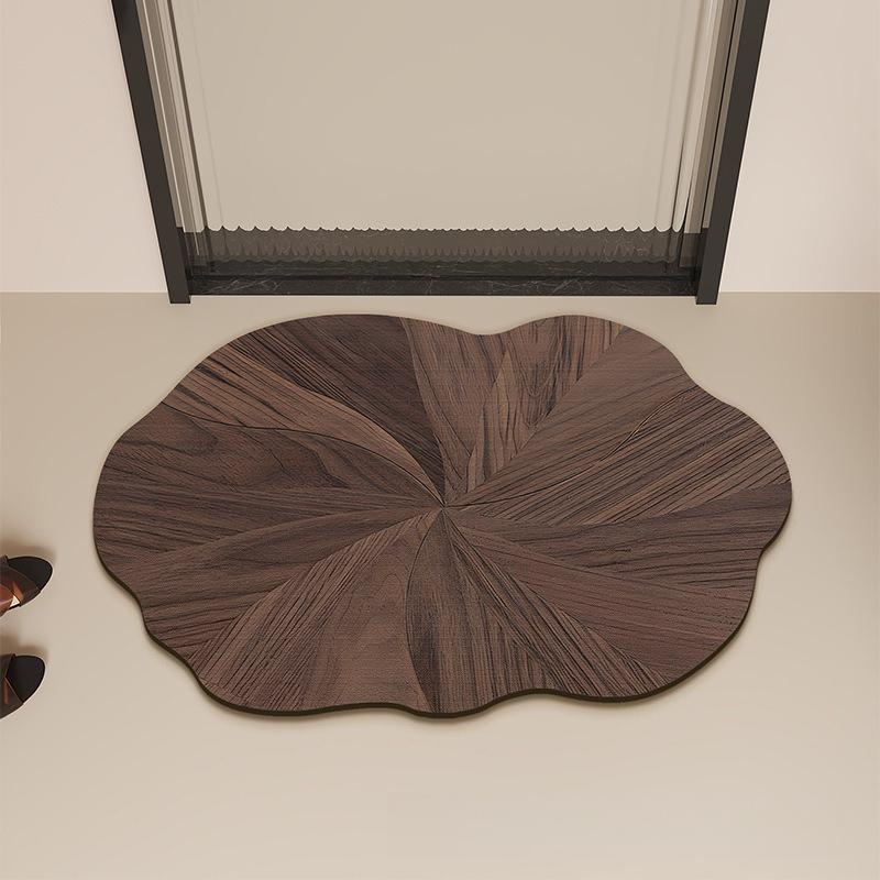 Retro Diatom Mud Bath Mat Quick Drying Anti Slip Super Absorbent Wood Grain Leaf Design for Bathroom Toilet Shower Floor Mat