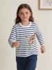 Autumn Girls' Long Sleeve Cartoon Print Striped Cotton T-shirt