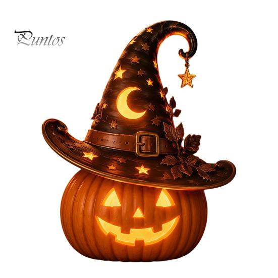Handmade Three Dimensional Figures Halloween Pumpkin Night Light, Resin LED Dragon Tabletop Lamp, Witch Collectibles for Lovers Hat Black Cat