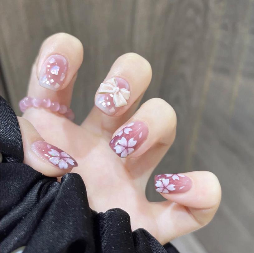 24Pcs Purple Bunny Design Full Coverage Press On Nails Artificial Removable Fake Nail Art Acrylic False Nails Finished