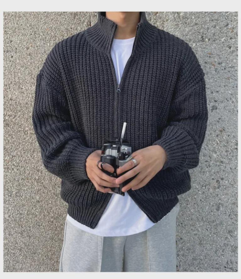 Chaqueta Cárdigan de Punto Retro Coreana con Cuello Mao para Hombre