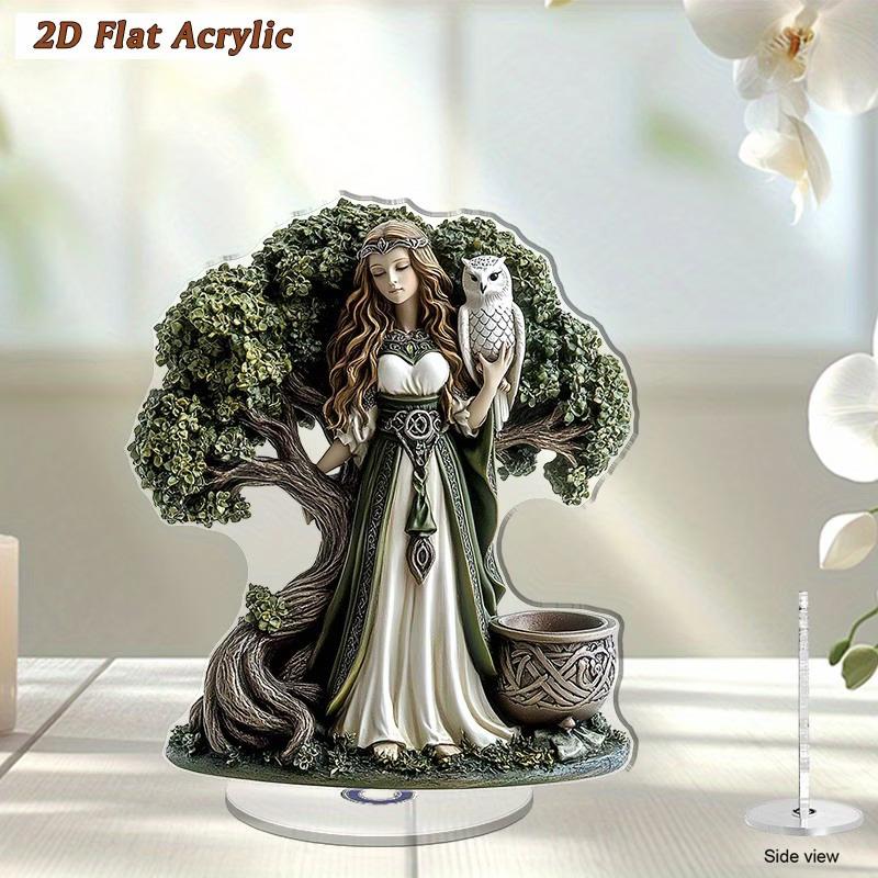 2D Flat Rotating Acrylic Desktop Decor Forest Goddess Design Table Figurine Meditation Goddess Home/Office Decoration Perfect Gi