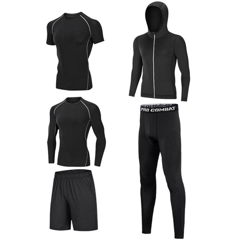 Pánské rychleschnoucí sportovní oblečení z ledového hedvábí s těsným střihem: Set s krátkým rukávem a pětibodovými kalhotami na letní fitness a běh