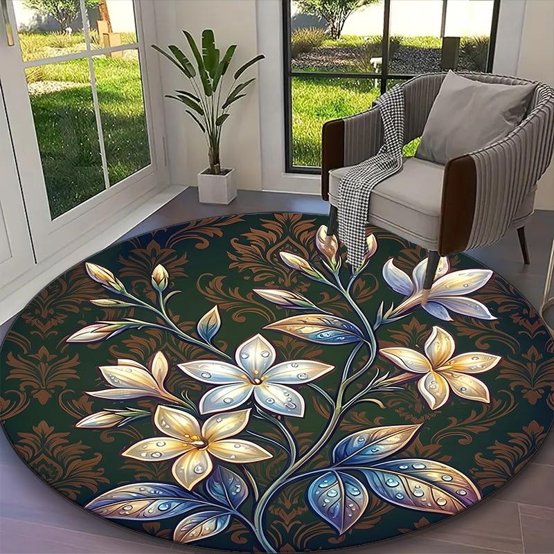 1pc Luxe Botanical Yin Yang Printed Chair Rug for Home Office Use, Living Room Kitchen Game Room Round Carpet