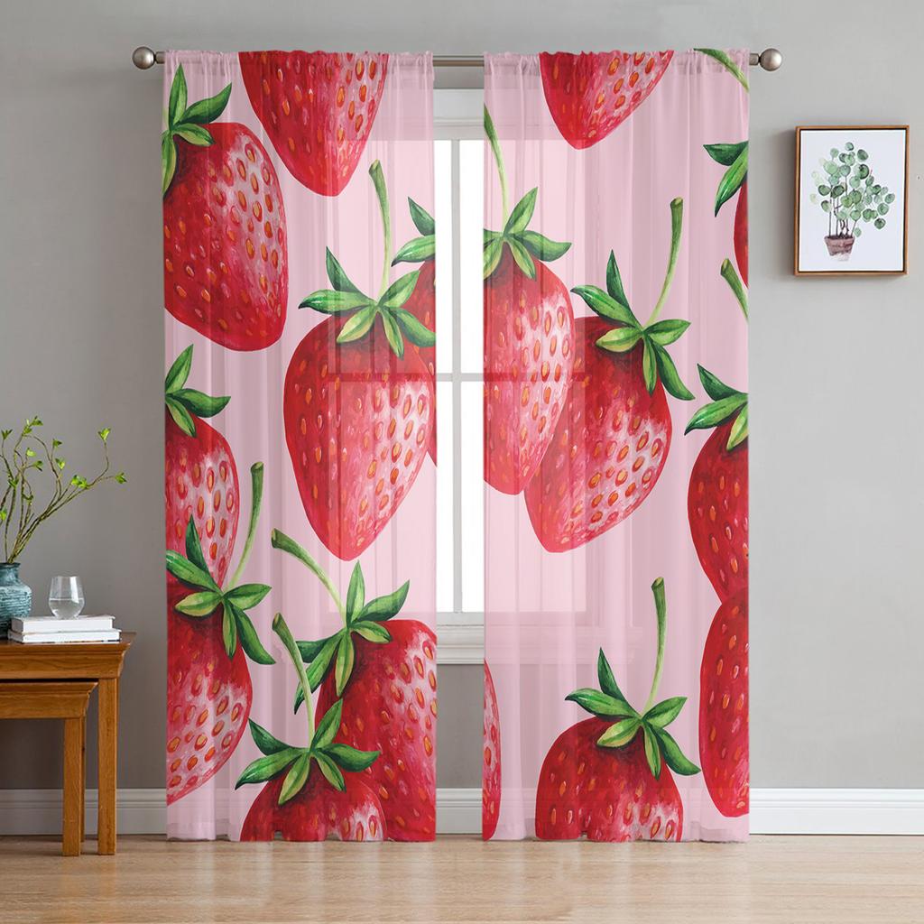 Summer Fruit Strawberry Flower Sheer Curtains for Living Room Space Decoration Window Curtains Cooking Space Tulle Voile Organza Curtains