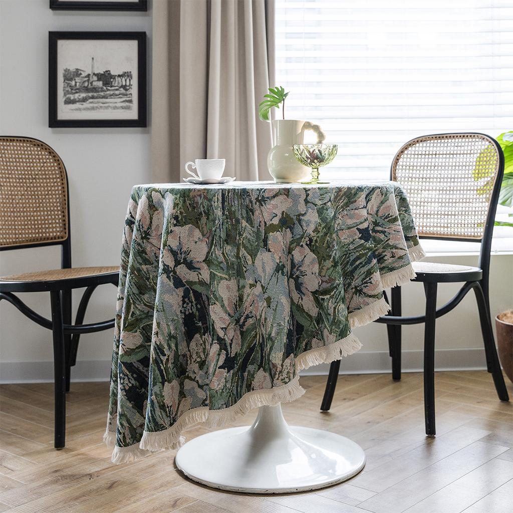 Tablecloth Jacquard Flower Round Thick Tablecloth