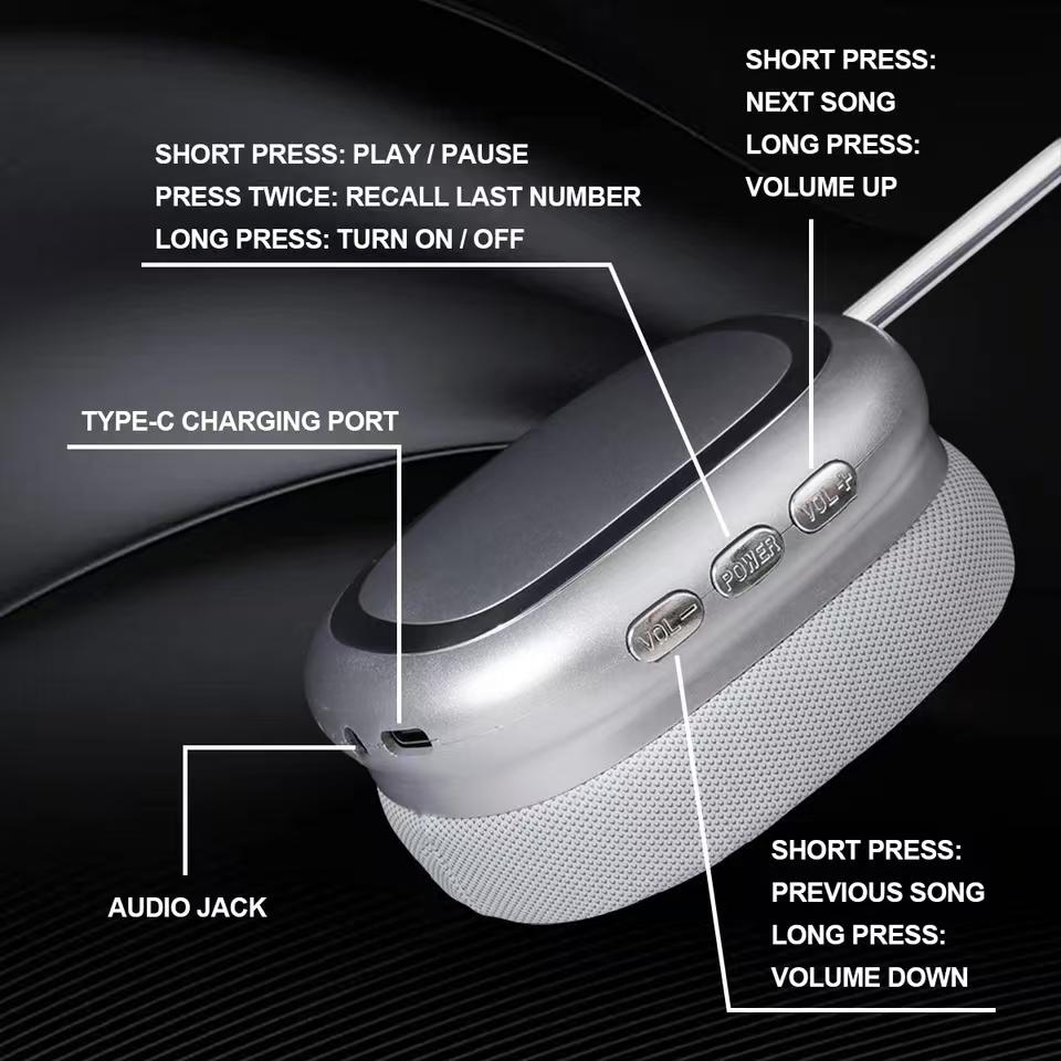 Stereo Sound Headsets Foldable Deep Bass Wireless Bluetooth Headphones with HD Mic Noise Reduction Gamer Earphones for Iphone PC