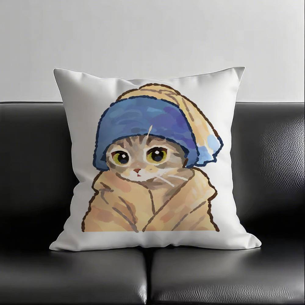1pc Cute Cat Pillow Case Square Bedroom Sofa Leisure Comfort Cushion Car Living Room Home Decoration