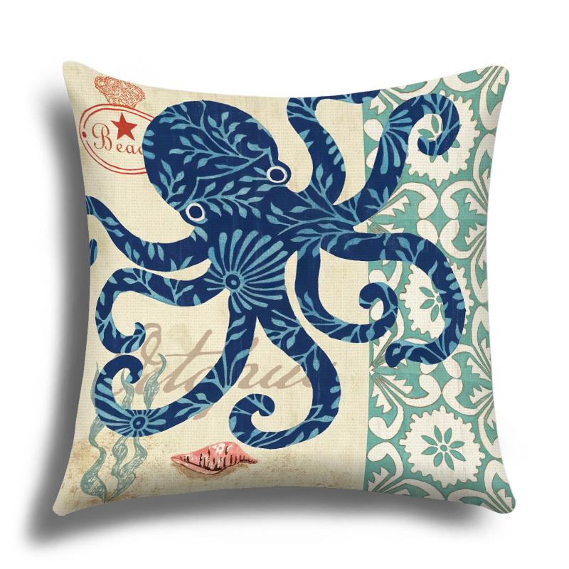 Linen Pillowcase, Marine Life Printing Cushion Cover 40x40 50x50 60x60, Suitable for Bed Car Sofa, Pattern Can Be Customized