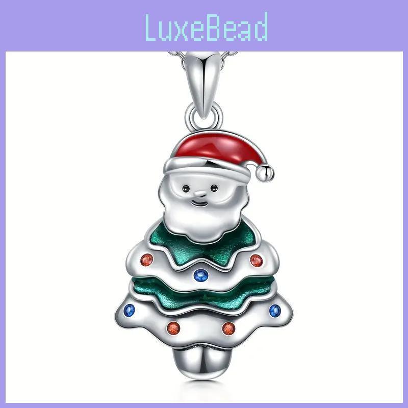 Christmas Geometric Santa Pendant Necklace Inlaid Alloy Celebration Holiday
