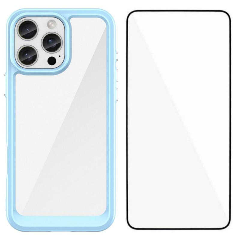 

For iPhone 16 Pro Phone Case WANLONFENG XC Series TPU Acrylic Cover with Tempered Glass (Big Lens Hole) Blue