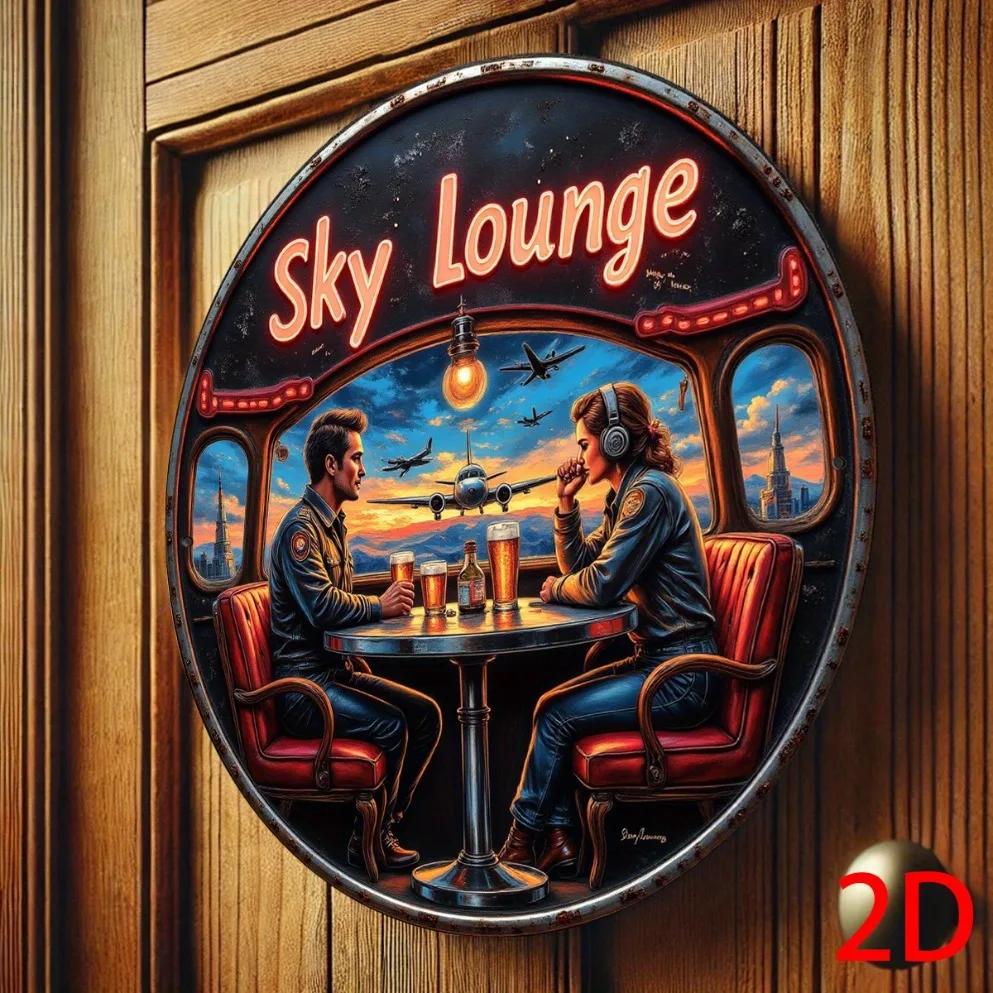 PC Vintage Sky Leisure Metal Sign D Retro Airplane Sunset Cityscape Art Durable Wall Decor for Cafe Aviation Museum Theme