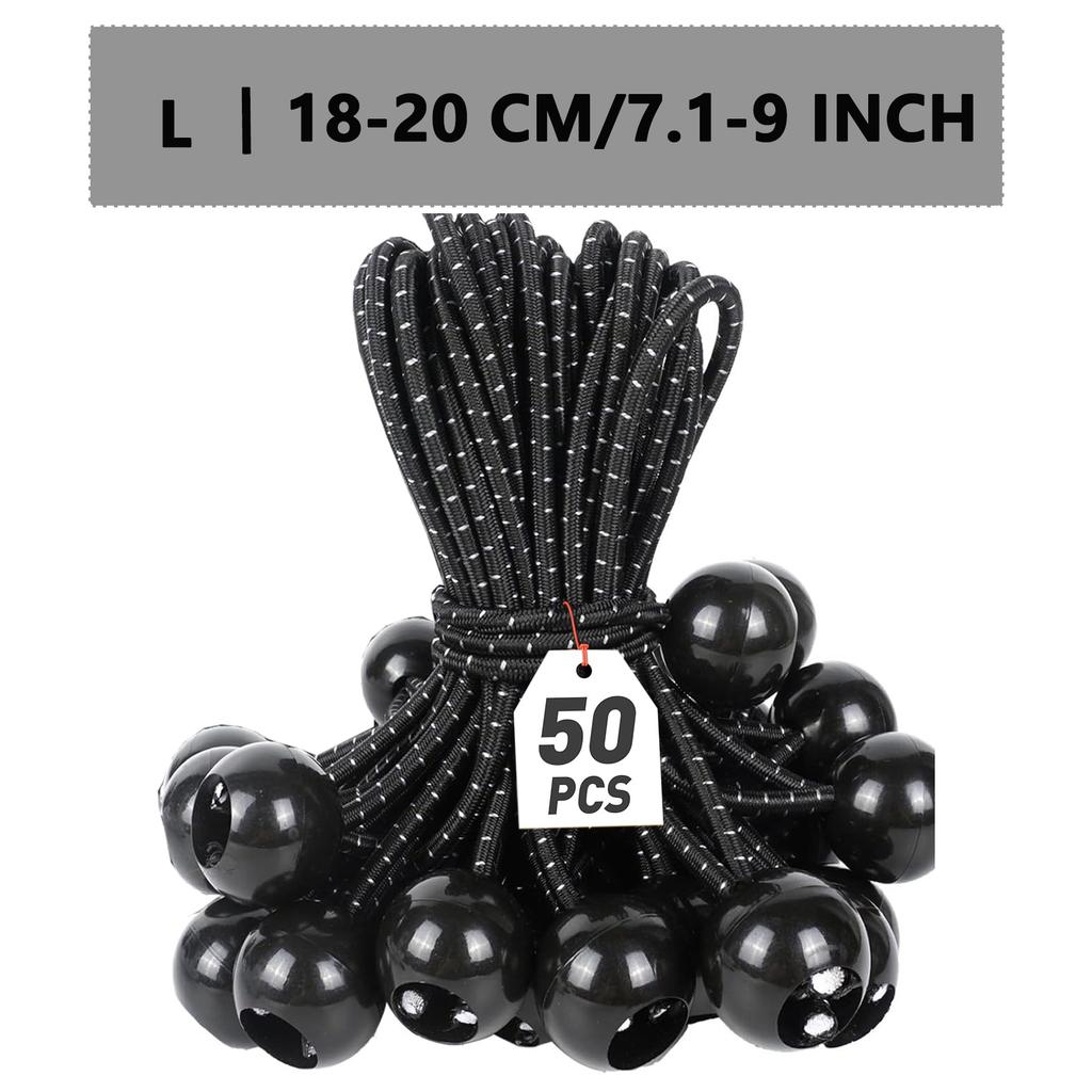 Ball Bungee Cords 4/6/9 Inch,50 Pcs Tarp Ball Bungee Ties Heavy Duty Canopy Tie Downs For Camping,Tent Poles With Uv Resistant