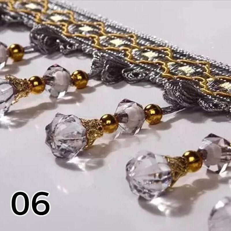 12M Tassel Fringe Trim Pumpkin Crystal Beaded Ribbon Sewing Curtain Lace Materia Bead Drapery Sewing Textile Decoration