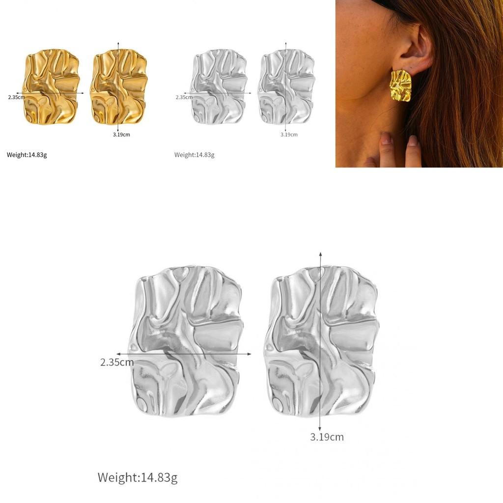 18k Gold Titanium Steel Geometric Irregular Textured Earrings For Stylish Commuters