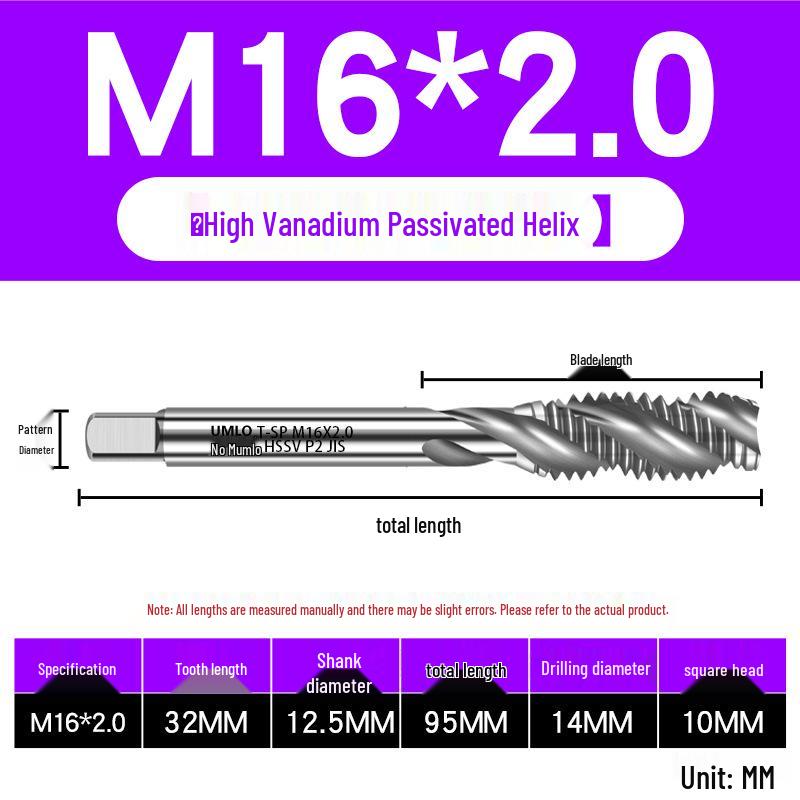 UMLO High Vanadium Spiral Tap Machine for M3-M10 Stainless Steel Tapping