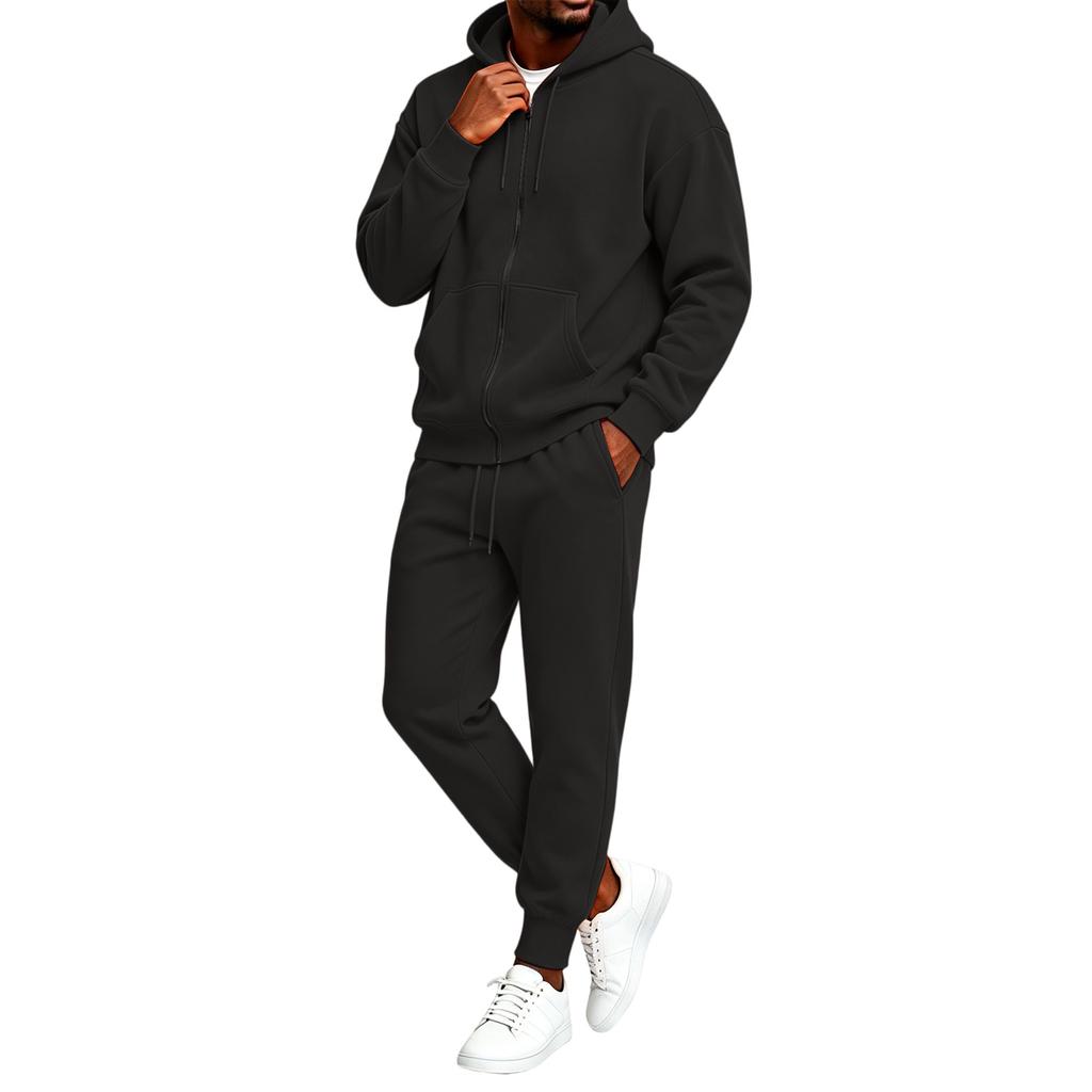 Unisex Zip Up Hooded Sweatshirt and Jogger Pants 2 Piece Set for Casual Streetwear