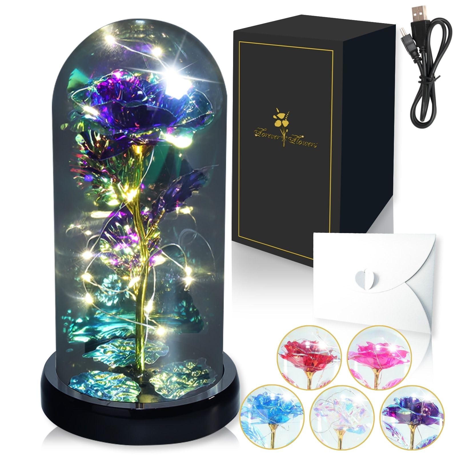 

ForeverFlowers Artificial Rose Never Glowing Wedding Anniversary Day White Day Birthday Day Christmas Gift White Light, Withers, [Smiling, Flower],