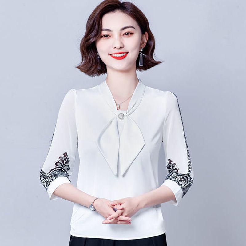 Women's Shirt Top Bow Loose Base Shirt Chiffon Shirt
