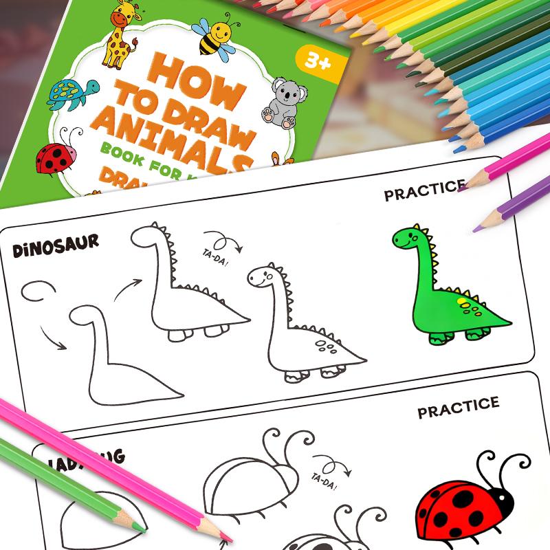 Non-Toxic Green Animal Drawing Book For Kids Step-By-Step Cartoon Art Educational Gift