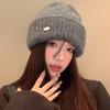 Korean version gray knitted wool hat women's season versatile face small hat big head circumference ear protection cold hat