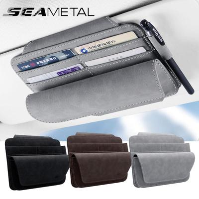 Car Sun Visor Storage Bag with Glasses Case Luxury Suede Storage Pocket Organizer Card Holder
