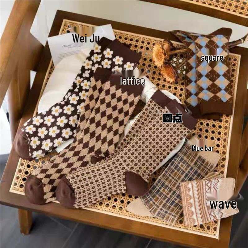 

Ретро Японские Жаккардовые Носки Миди с Цветочным Узором - Многоцветные Влагоотводящие Женские Носки до Щиколотки Wave